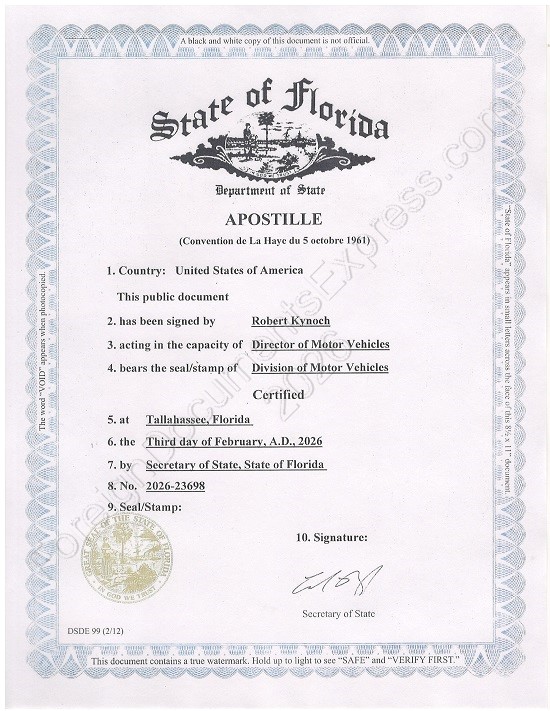 Florida apostille - driving record